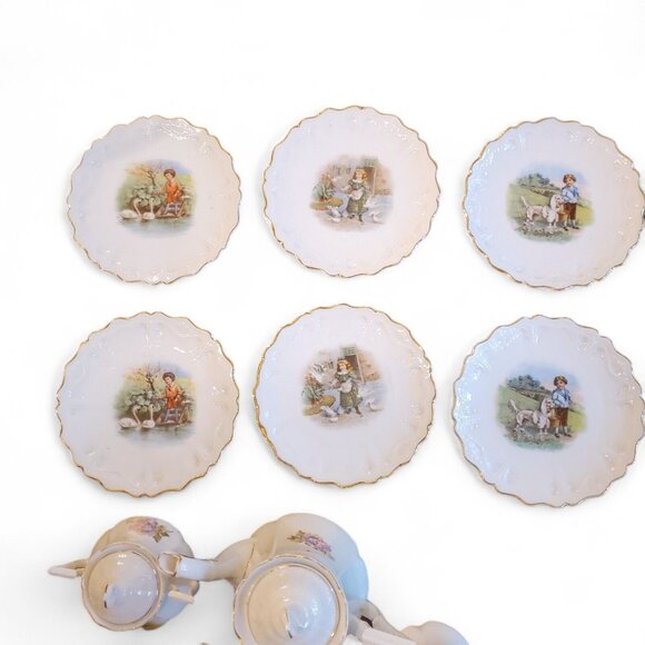 Antique 22-Piece Child Tea Set with Animal Scenes, German Victorian 1880s‎ *See - Picture 7 of 16